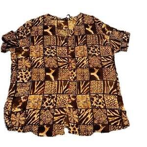 VTG Safari Patchwork Rayon Animal Print Button Down Shirt Grunge 90s Retro Chick